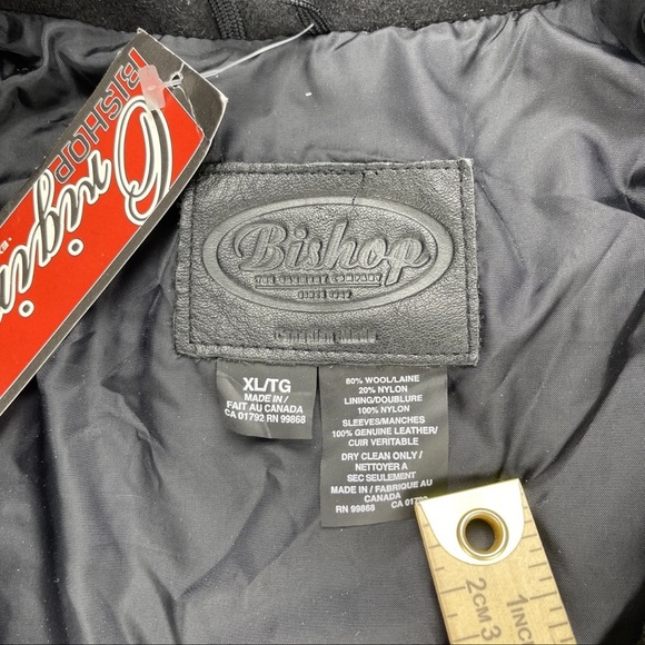 NWT Bishop Jack Daniels Wool Leather Sleeve Bomber Moto Jacket Sz XL Black White - Picture 12 of 13